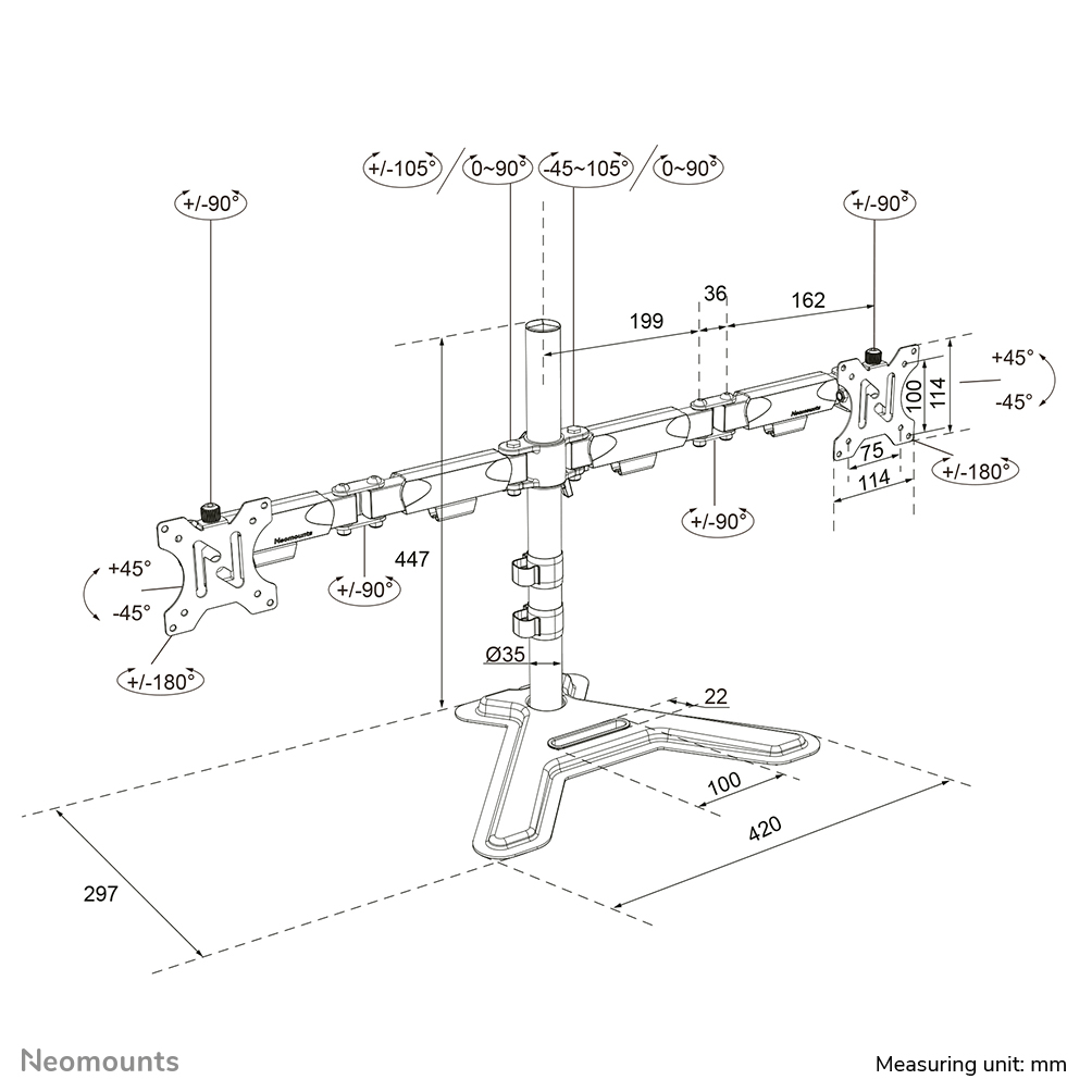 Neomounts DS45-600BL2 Monitorständer für zwei Bildschirme 10-32"